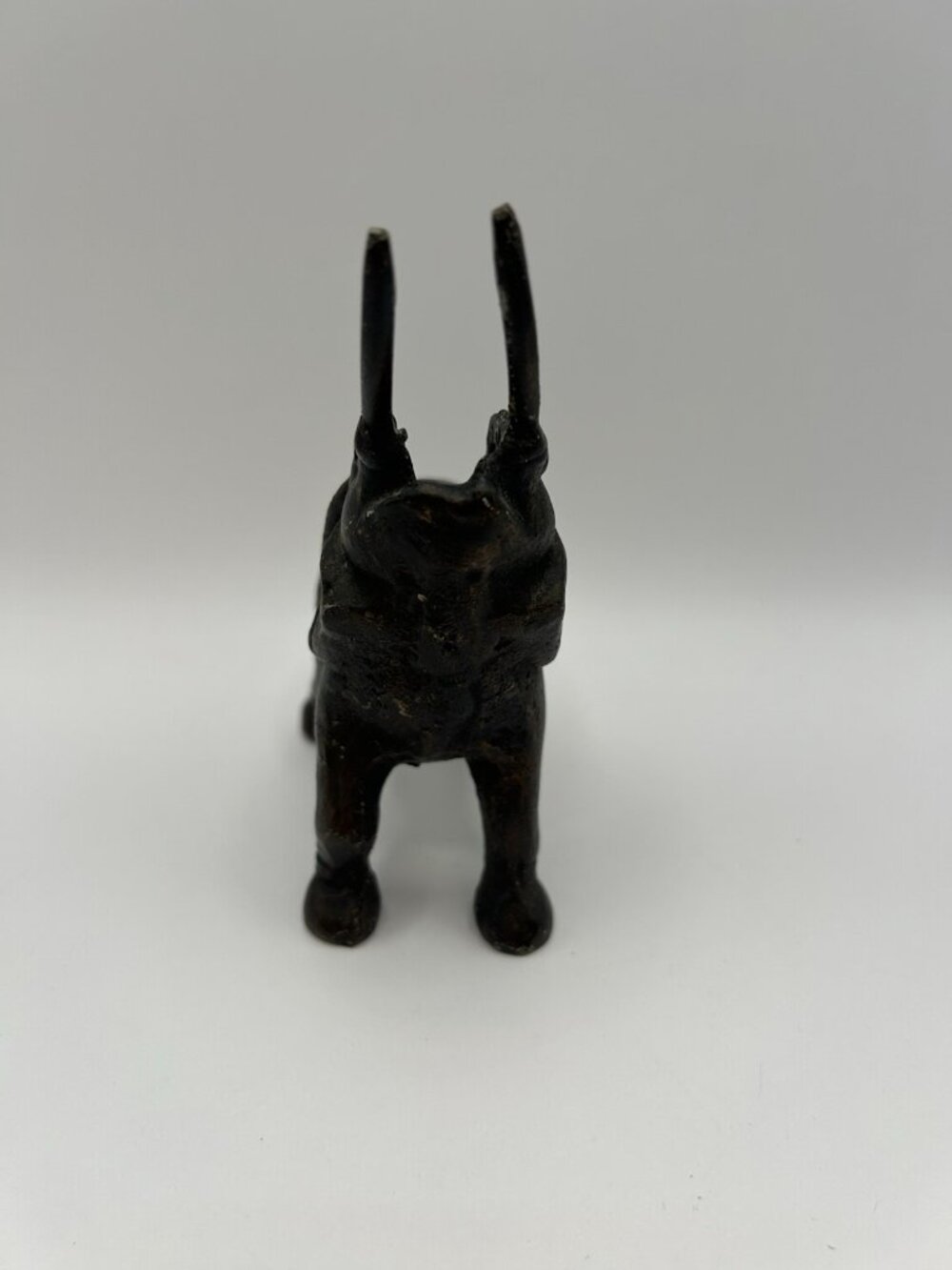 Vintage Heavy Bronze Elephant Trunk Up Open Middle Ash Tray 5“ Paperweight Desk - Picture 4 of 13